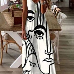 Abstract Sleeveless A-Line V Neck Dresses